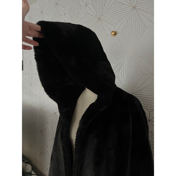 Women DKNY Black Faux Fur Hooded Coat Jacket Pockets Sz XL $380 - Picture 16 of 16